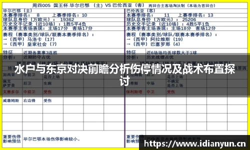 水户与东京对决前瞻分析伤停情况及战术布置探讨